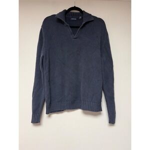 STRUCTURE Mens Large L Dark Gray Cotton 1/4‎ Zip Pullover Sweater